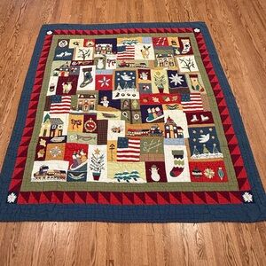Vintage Pottery Barn Holiday 2000 Queen Size Quilt + Two Standard Pillow Shams